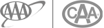 The image shows two logos side by side: the AAA logo on the left and the CAA logo on the right. Both logos are in grey color.