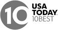 The image displays a logo with "10" inside a circle and the text "USA TODAY 10BEST" to its right.
